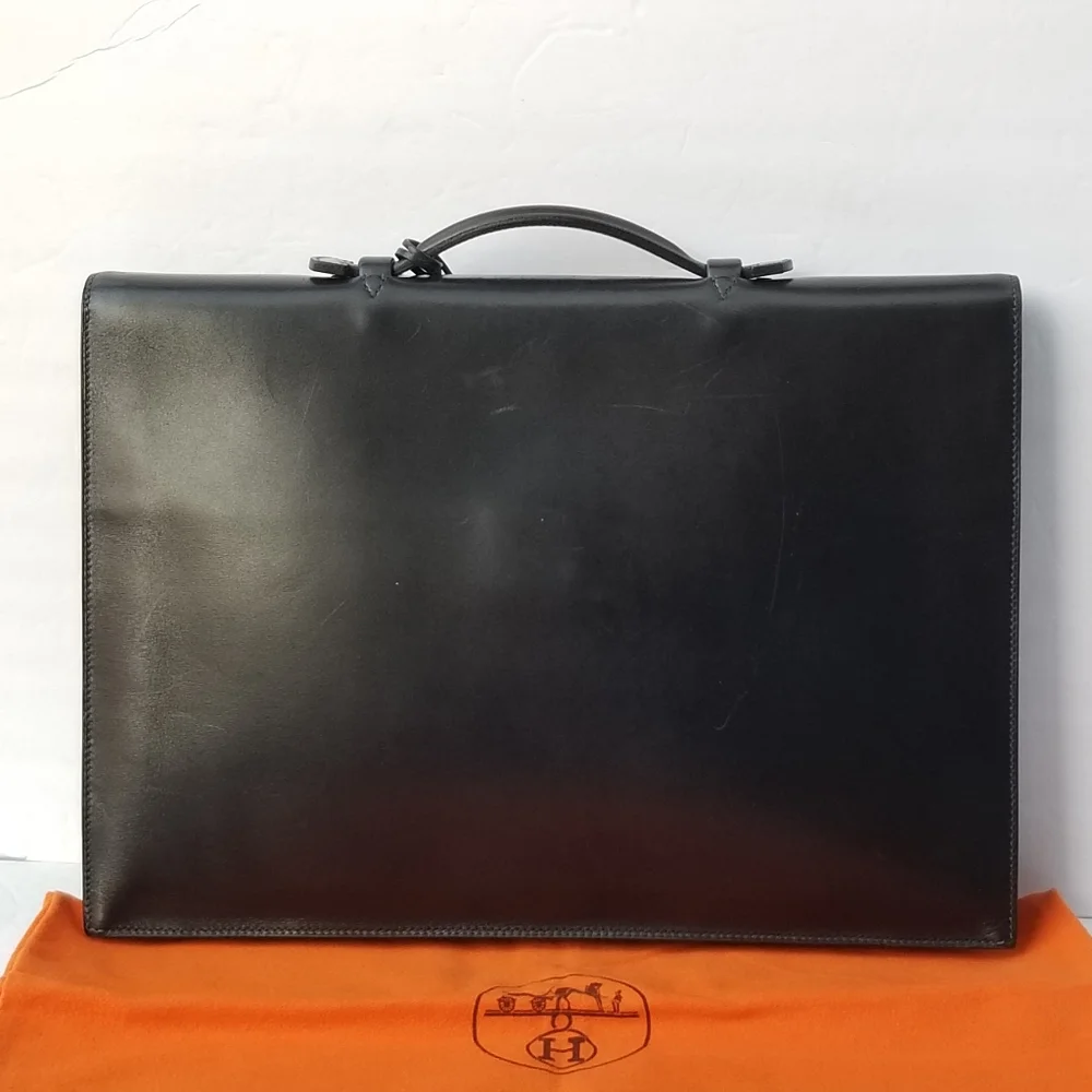 Hermès Paris Sac à dépêches briefcase in dark Navy box leather Vintage